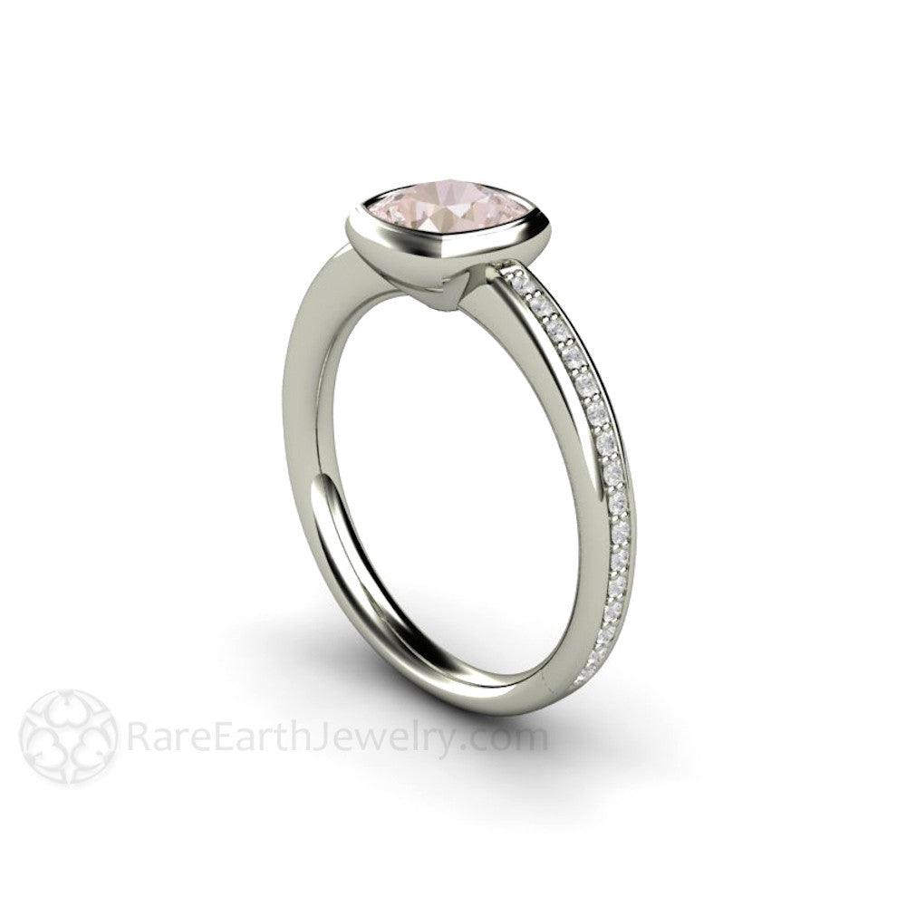 Pink Sapphire Engagement Ring Bezel Set with Diamond Accents, Rare Earth Jewelry