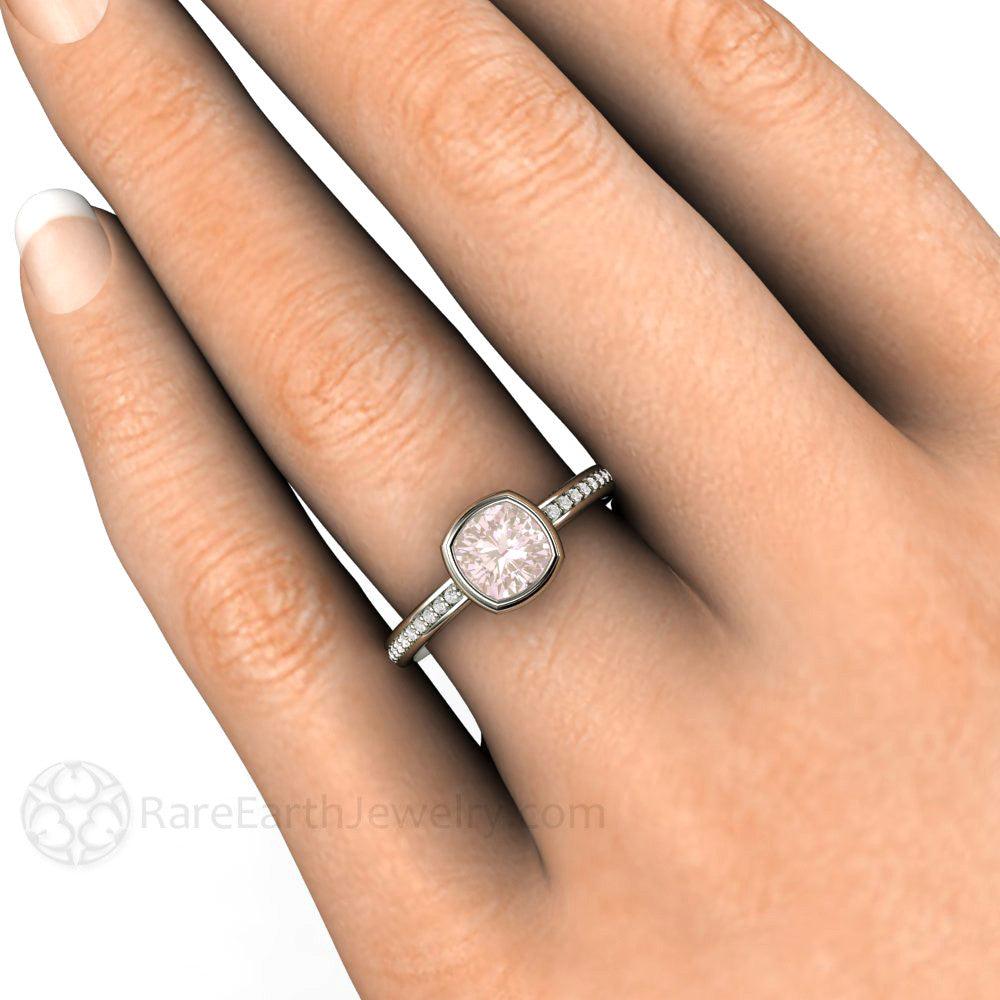 Pink Sapphire Engagement Ring Bezel Set with Diamond Accents, Rare Earth Jewelry
