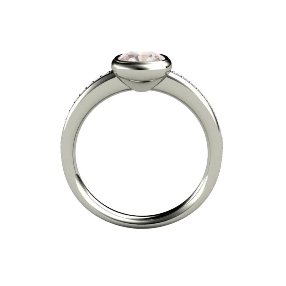 Pink Sapphire Engagement Ring Bezel Set with Diamond Accents, Rare Earth Jewelry