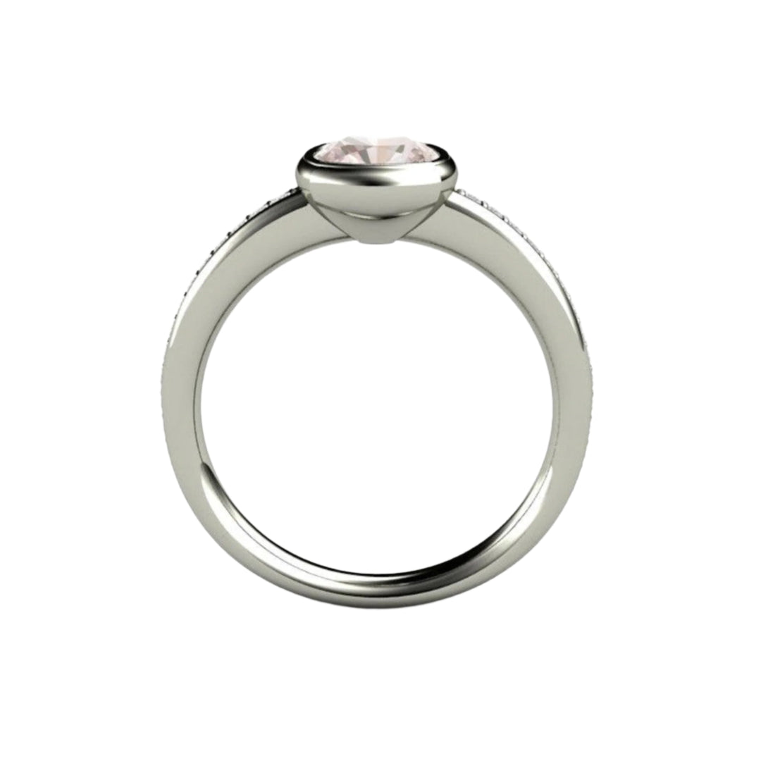 Pink Sapphire Engagement Ring Bezel Set with Diamond Accents, Rare Earth Jewelry