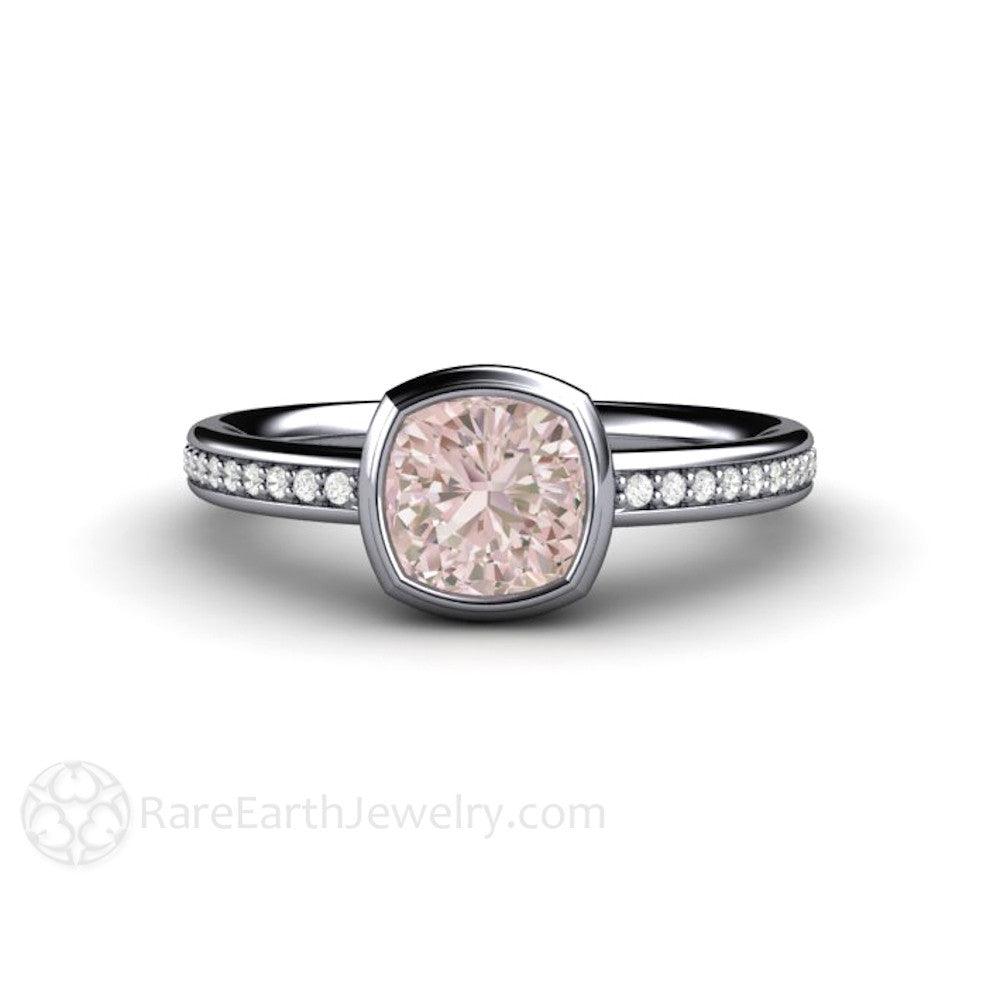Pink Sapphire Engagement Ring Bezel Set with Diamond Accents, Rare Earth Jewelry