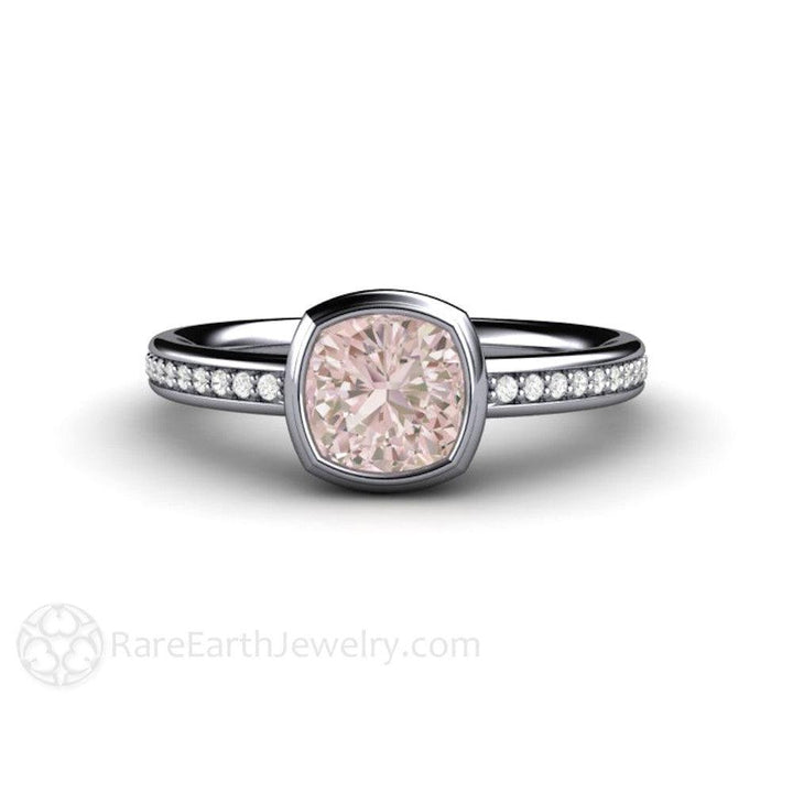 Pink Sapphire Engagement Ring Bezel Set with Diamond Accents, Rare Earth Jewelry