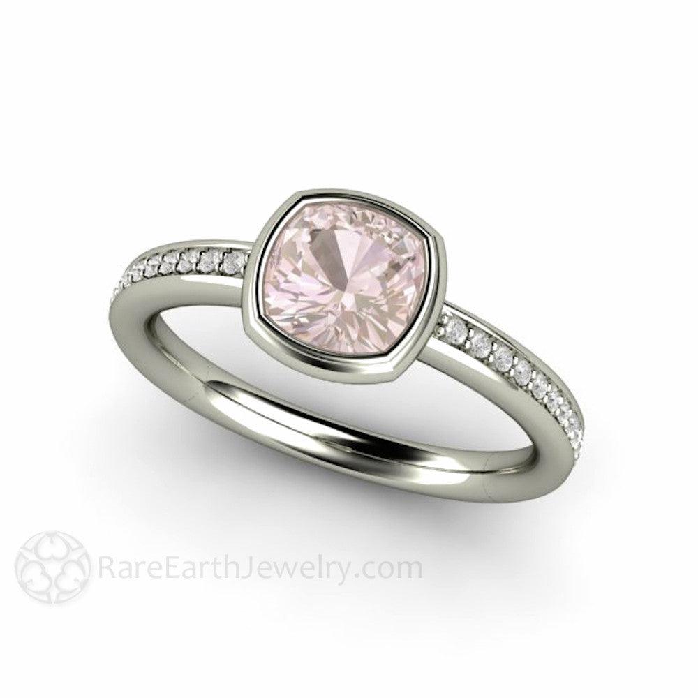 Pink Sapphire Engagement Ring Bezel Set with Diamond Accents, Rare Earth Jewelry