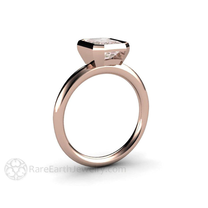 Bezel Set Morganite Ring Emerald Cut Solitaire Engagement Ring, Rare Earth Jewelry