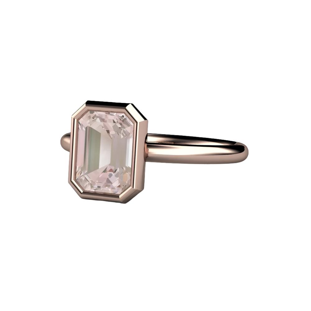 Bezel Set Morganite Ring Emerald Cut Solitaire Engagement Ring, Rare Earth Jewelry