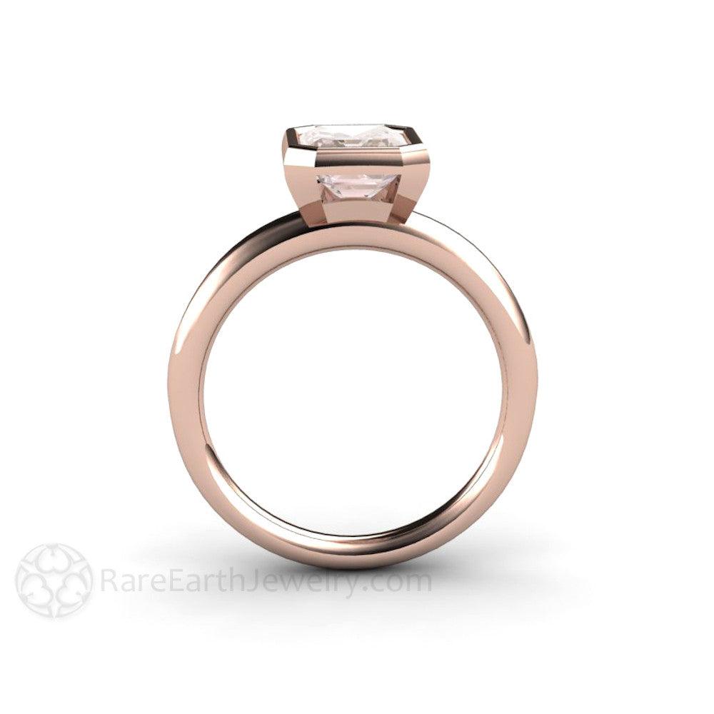 Bezel Set Morganite Ring Emerald Cut Solitaire Engagement Ring, Rare Earth Jewelry