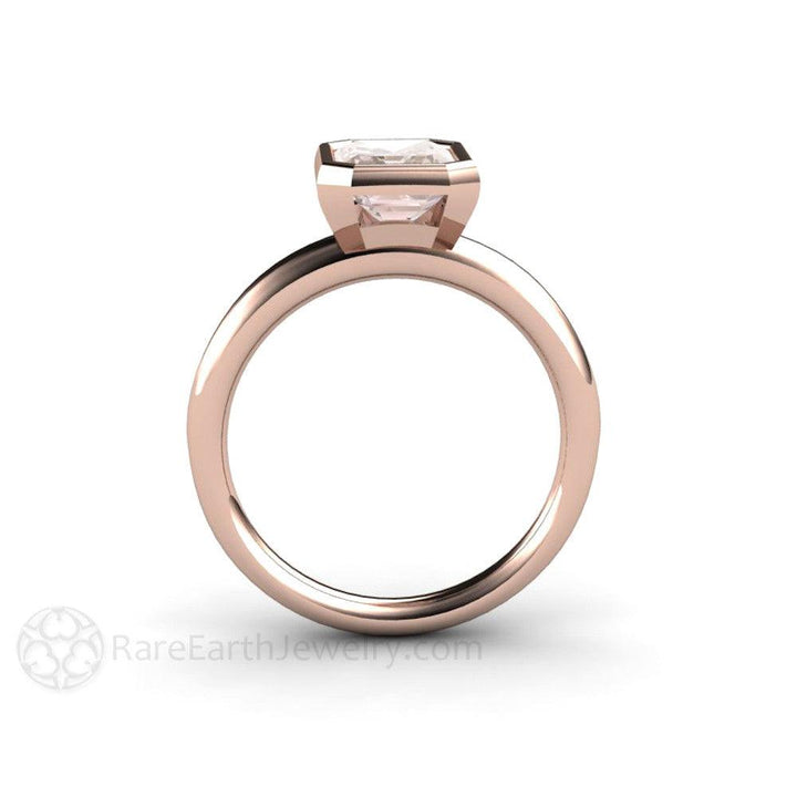 Bezel Set Morganite Ring Emerald Cut Solitaire Engagement Ring, Rare Earth Jewelry