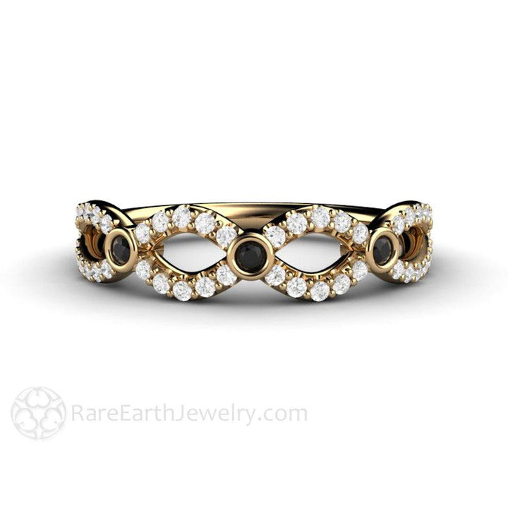 Black and White Diamond Wedding Ring Infinity Design Band, Rare Earth Jewelry