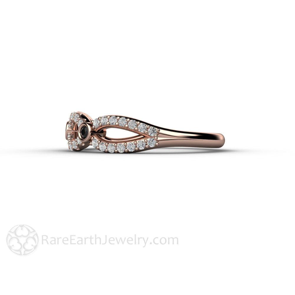 Black and White Diamond Wedding Ring Infinity Design Band, Rare Earth Jewelry