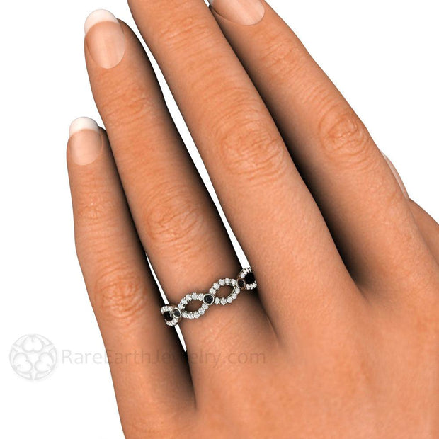 Black and White Diamond Infinity Wedding Ring Anniversary Band - Platinum - April - Band - Black - Rare Earth Jewelry