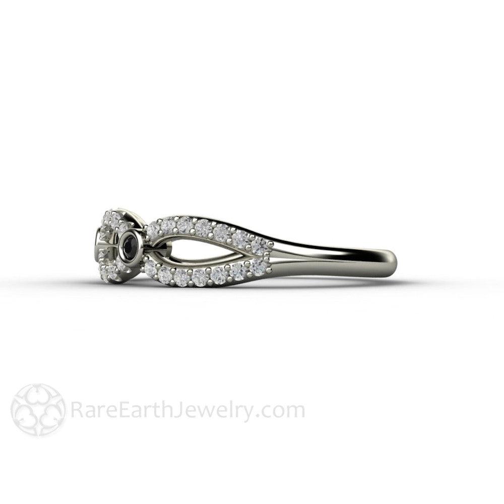 Black and White Diamond Wedding Ring Infinity Design Band, Rare Earth Jewelry
