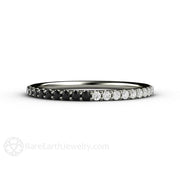 Black and White Diamond Ring Wedding Band or Petite Anniversary Band 14K White Gold - Rare Earth Jewelry
