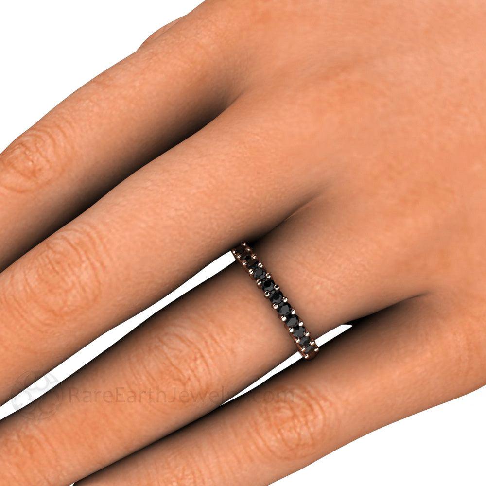 Natural Black Diamond Ring Wedding Band or Stacking, Rare Earth Jewelry