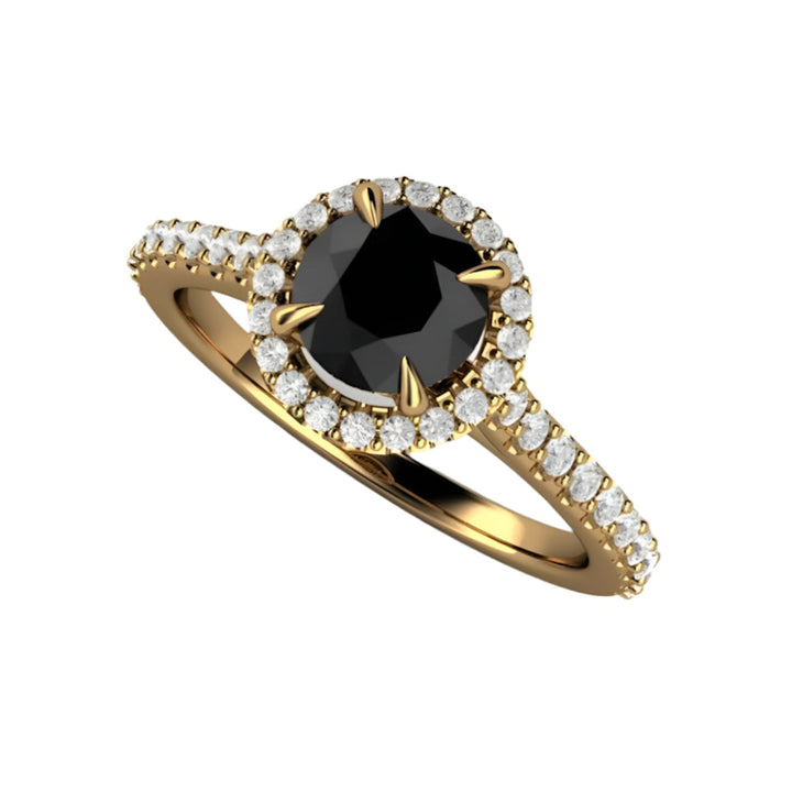 Petite Pave Halo Black Diamond Engagement Ring, Rare Earth Jewelry