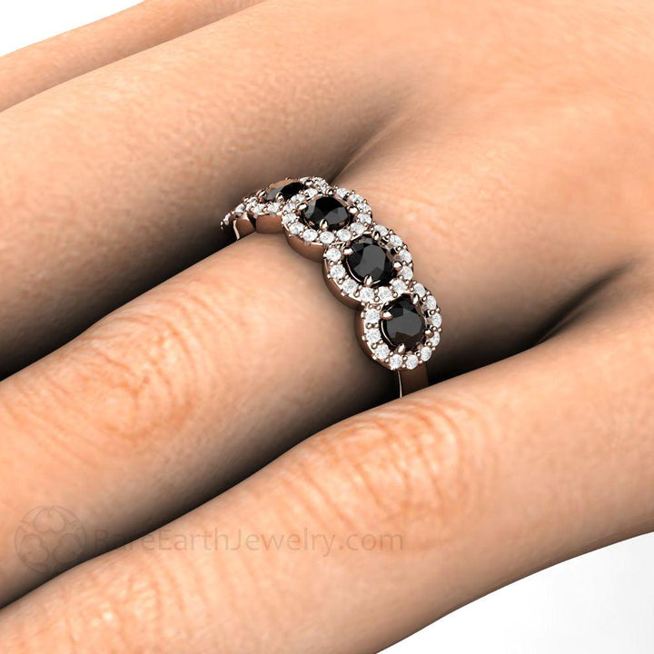 Black Diamond Ring Diamond Halo Style Unique Engagement Ring or Wedding Band, Rare Earth Jewelry