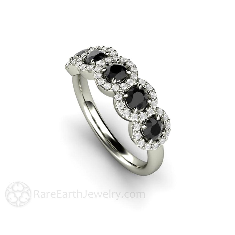 Black Diamond Ring Diamond Halo Style Unique Engagement Ring or Wedding Band, Rare Earth Jewelry
