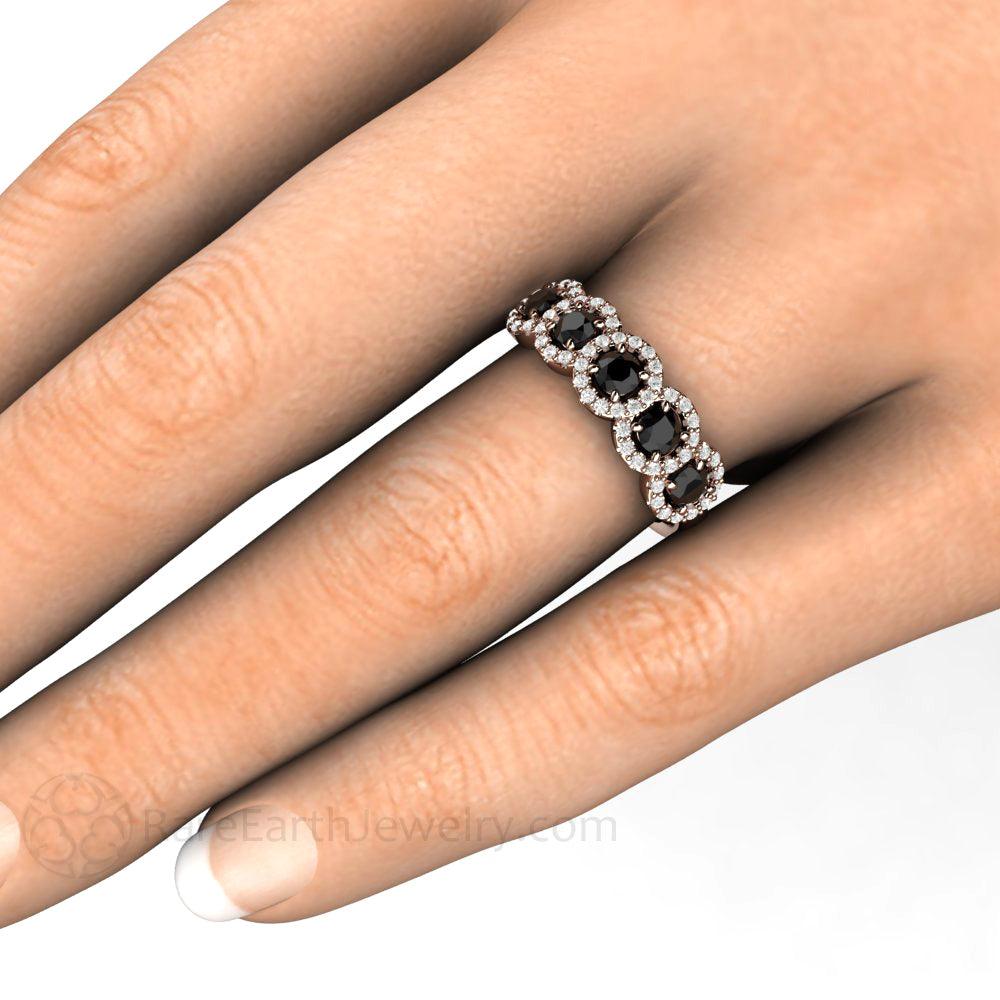 Black Diamond Ring Diamond Halo Style Unique Engagement Ring or Wedding Band, Rare Earth Jewelry