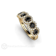 Black Diamond Ring Diamond Halo Style Unique Engagement Ring or Wedding Band 14K Yellow Gold - Rare Earth Jewelry