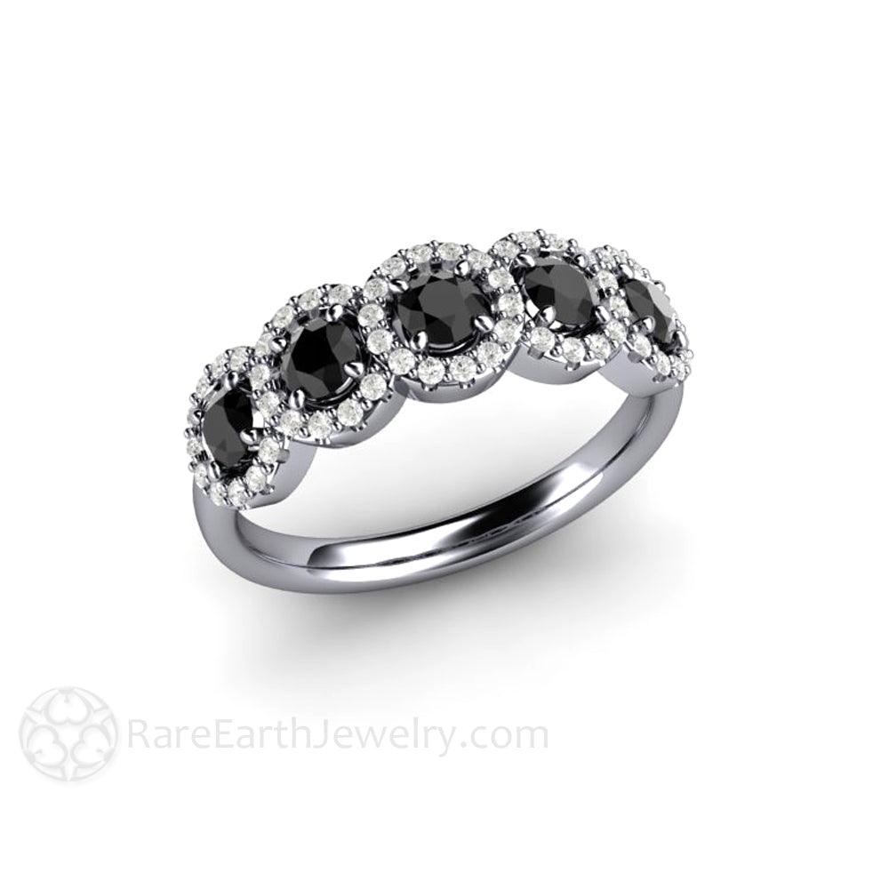 Black Diamond Ring Diamond Halo Style Unique Engagement Ring or Wedding Band, Rare Earth Jewelry