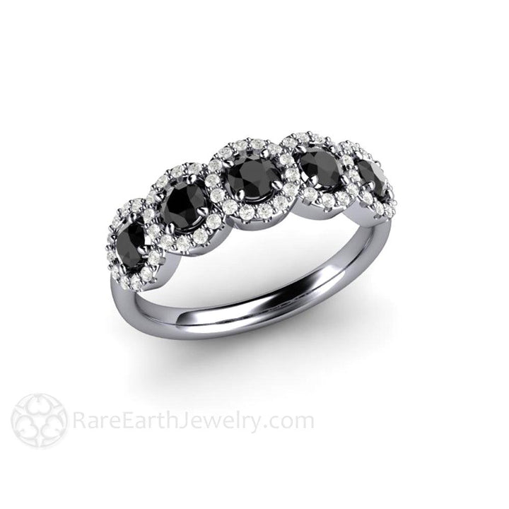 Black Diamond Ring Diamond Halo Style Unique Engagement Ring or Wedding Band, Rare Earth Jewelry