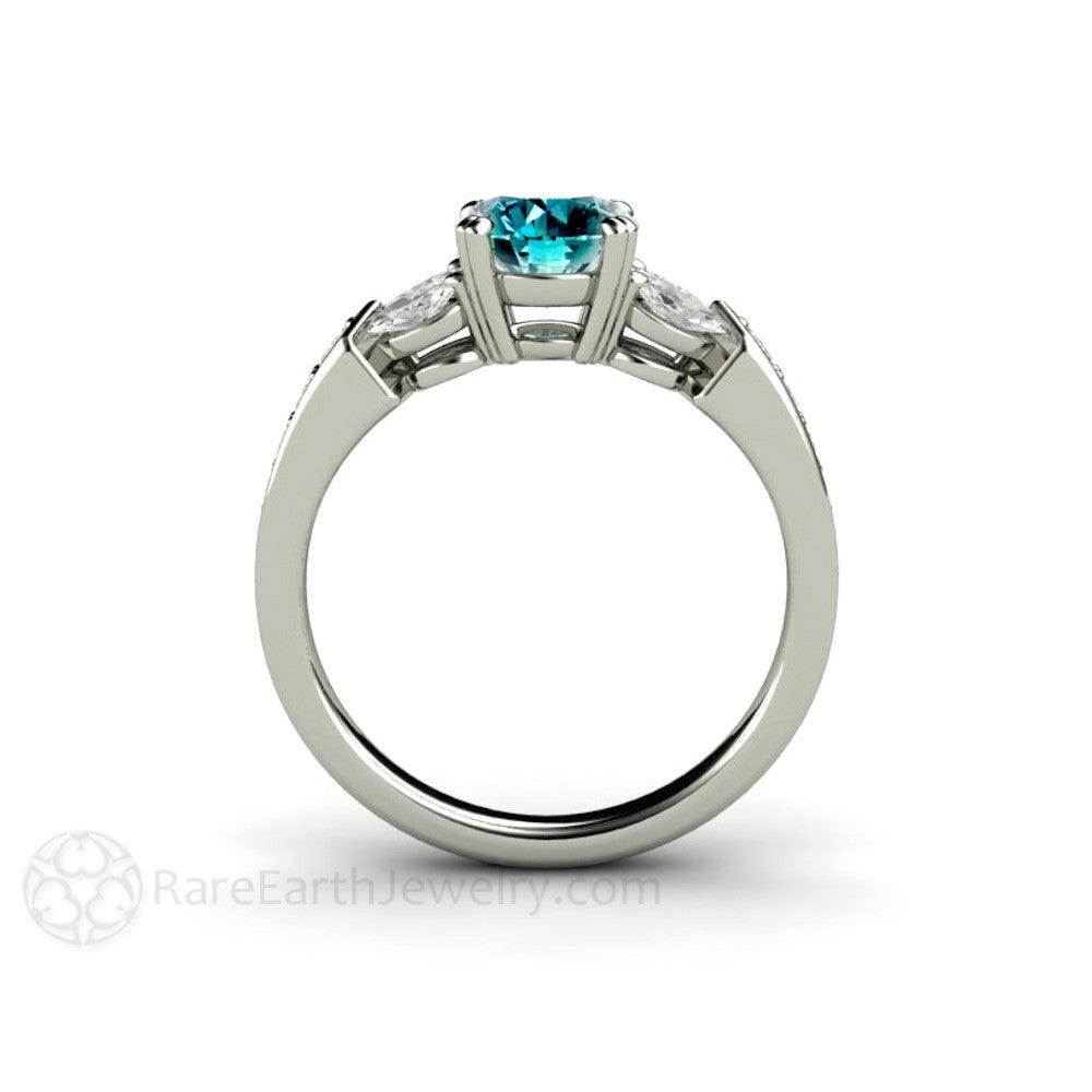 Blue Diamond Engagement Ring Vintage Solitaire Marquise Accents, Rare Earth Jewelry