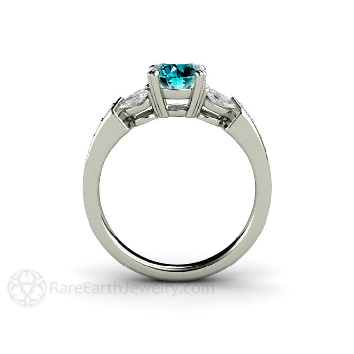 Blue Diamond Engagement Ring Vintage Solitaire Marquise Accents, Rare Earth Jewelry