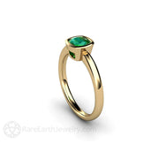 Blue Green Tourmaline Ring Cushion Cut Bezel Solitaire 14K Yellow Gold - Rare Earth Jewelry