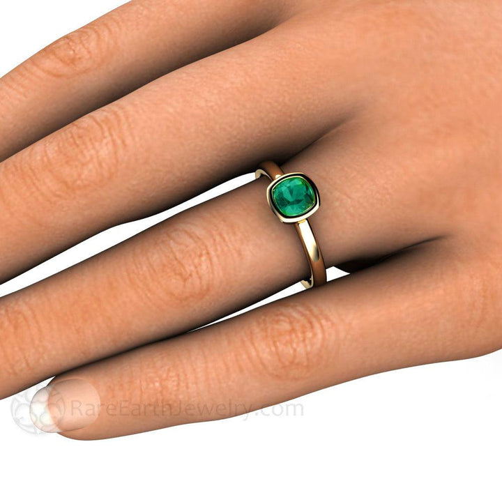 Blue Green Tourmaline Ring Cushion Cut Bezel Set Solitaire, Rare Earth Jewelry