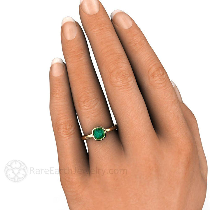 Blue Green Tourmaline Ring Cushion Cut Bezel Set Solitaire, Rare Earth Jewelry