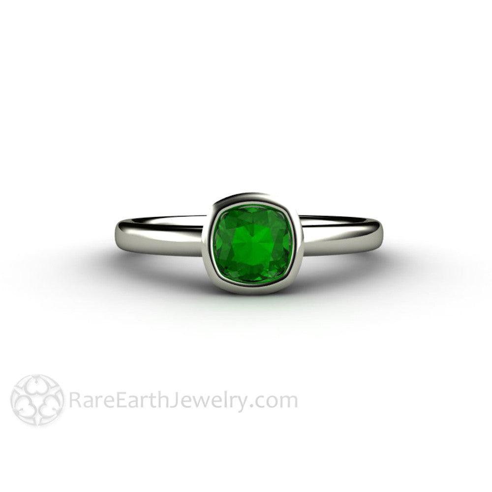 Blue Green Tourmaline Ring Cushion Cut Bezel Set Solitaire, Rare Earth Jewelry