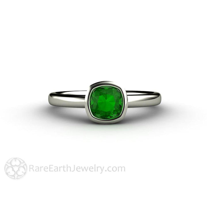 Blue Green Tourmaline Ring Cushion Cut Bezel Set Solitaire, Rare Earth Jewelry
