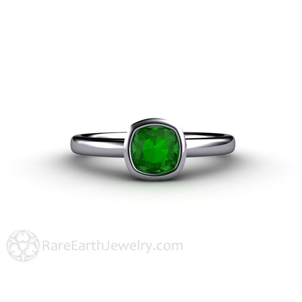 Blue Green Tourmaline Ring Cushion Cut Bezel Set Solitaire, Rare Earth Jewelry