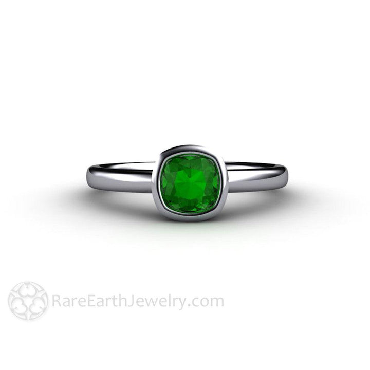Blue Green Tourmaline Ring Cushion Cut Bezel Set Solitaire, Rare Earth Jewelry