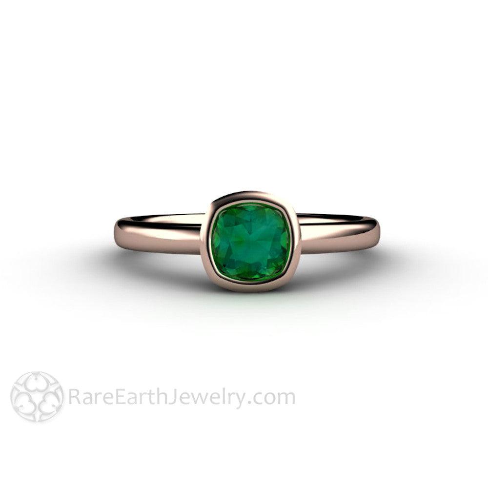 Blue Green Tourmaline Ring Cushion Cut Bezel Set Solitaire, Rare Earth Jewelry