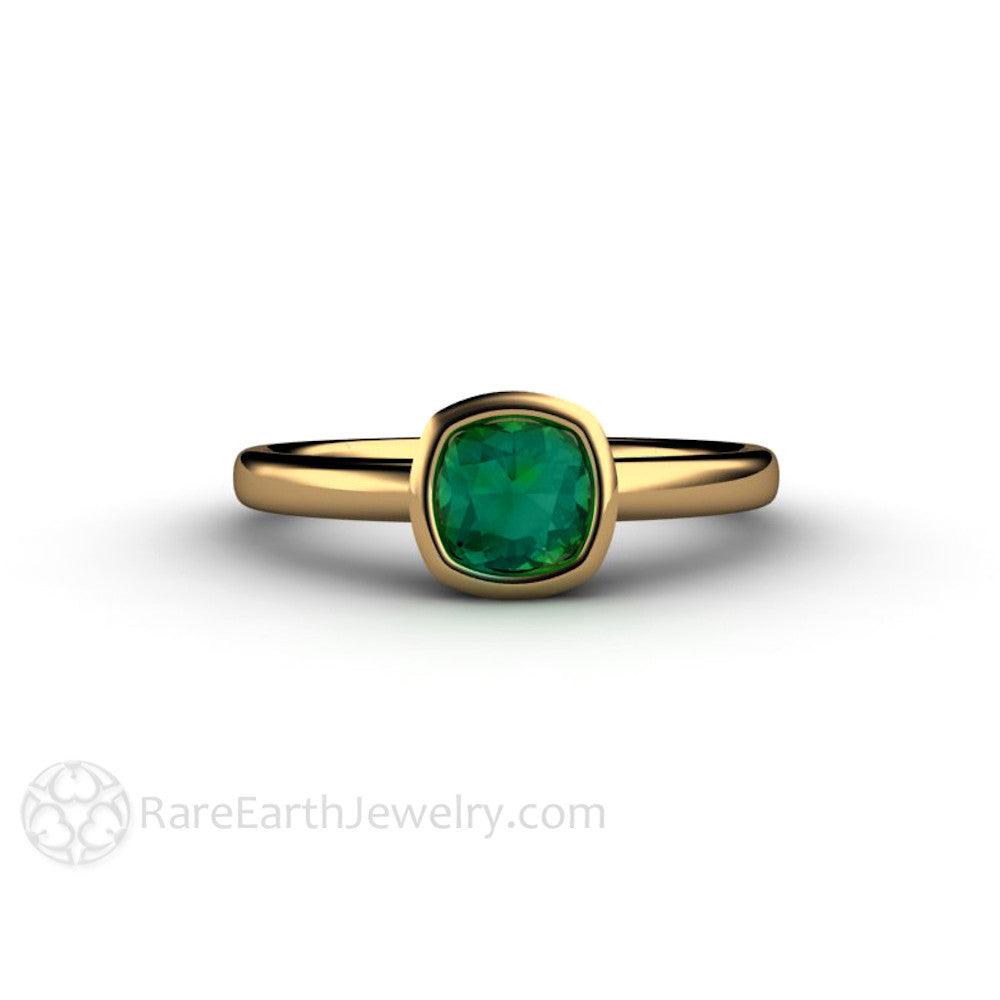 Blue Green Tourmaline Ring Cushion Cut Bezel Set Solitaire, Rare Earth Jewelry