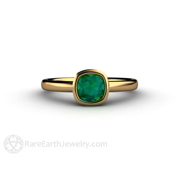 Blue Green Tourmaline Ring Cushion Cut Bezel Set Solitaire, Rare Earth Jewelry
