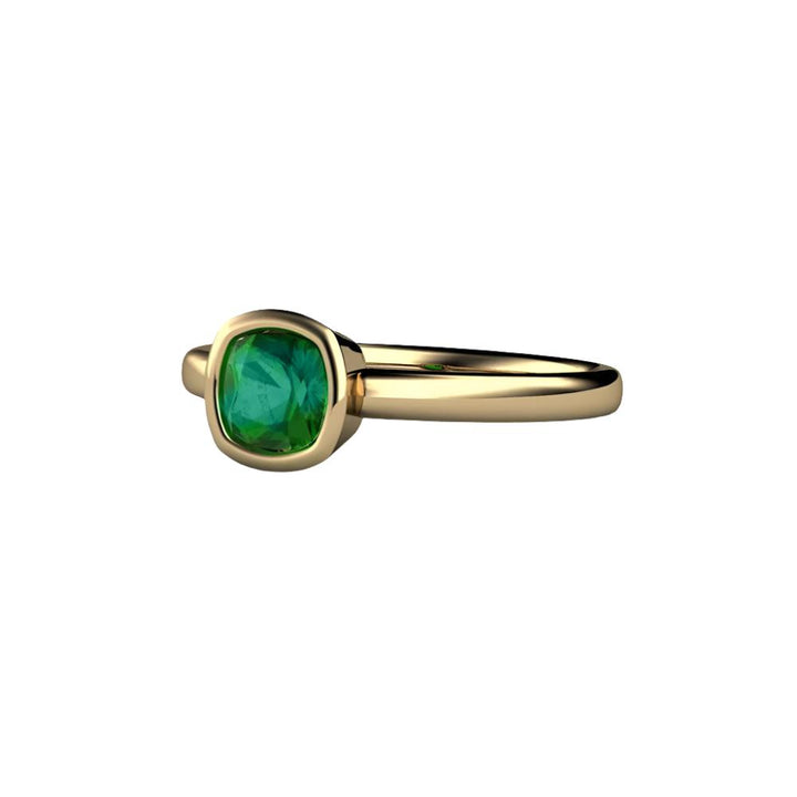 Blue Green Tourmaline Ring Cushion Cut Bezel Set Solitaire, Rare Earth Jewelry
