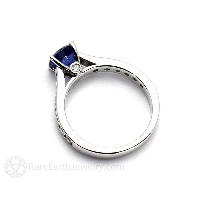 Blue Sapphire Engagement Ring Round Sapphire Solitaire with Diamonds, Rare Earth Jewelry