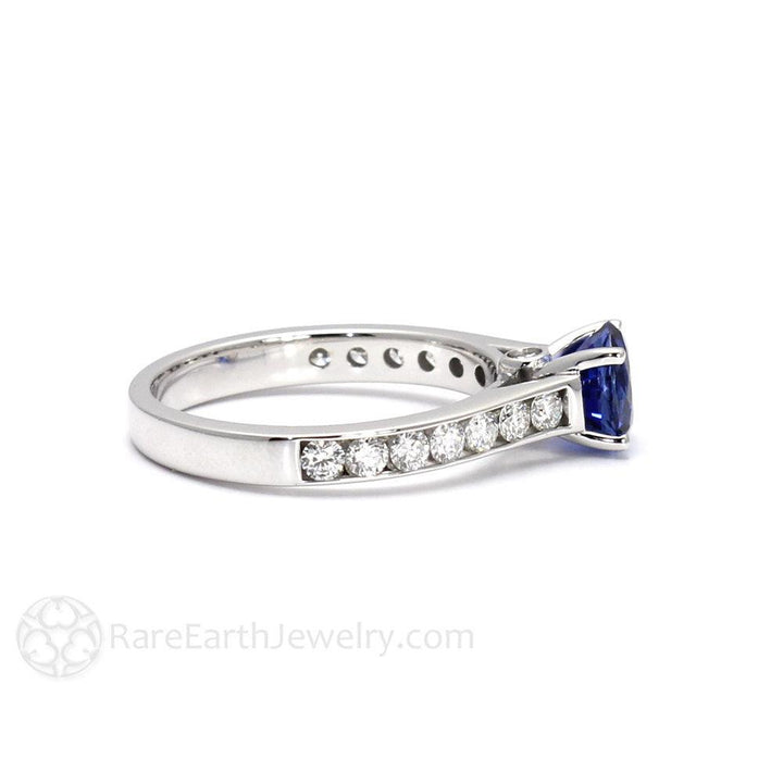 Blue Sapphire Engagement Ring Round Sapphire Solitaire with Diamonds, Rare Earth Jewelry