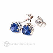 Blue Sapphire Heart Earrings Natural Ceylon Blue Sapphire Stud Earrings 14K White Gold - Rare Earth Jewelry