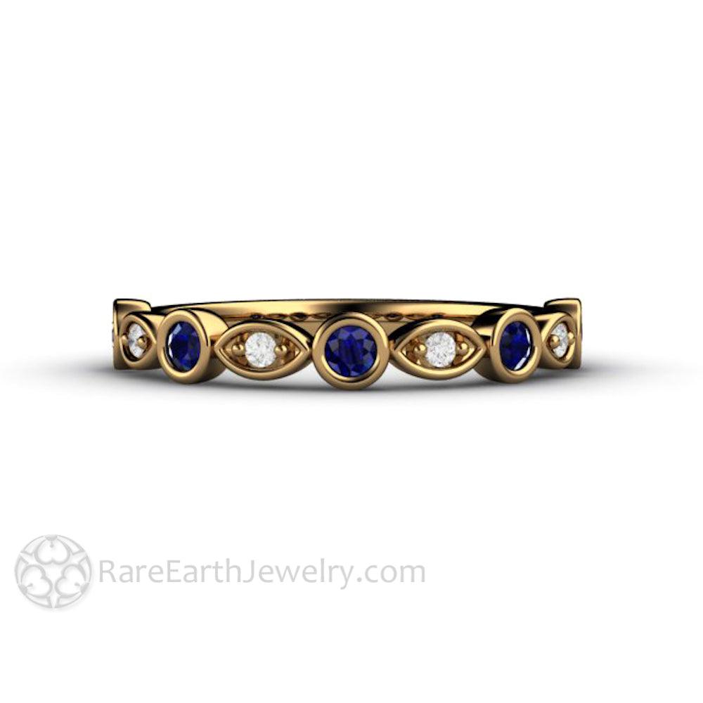 Blue Sapphire and Diamond Ring | Stacking Band, Wedding or Mother’s Ring, Rare Earth Jewelry