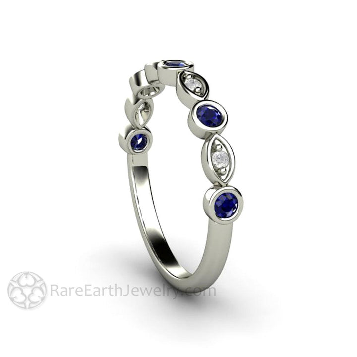 Blue Sapphire and Diamond Ring | Stacking Band, Wedding or Mother’s Ring, Rare Earth Jewelry