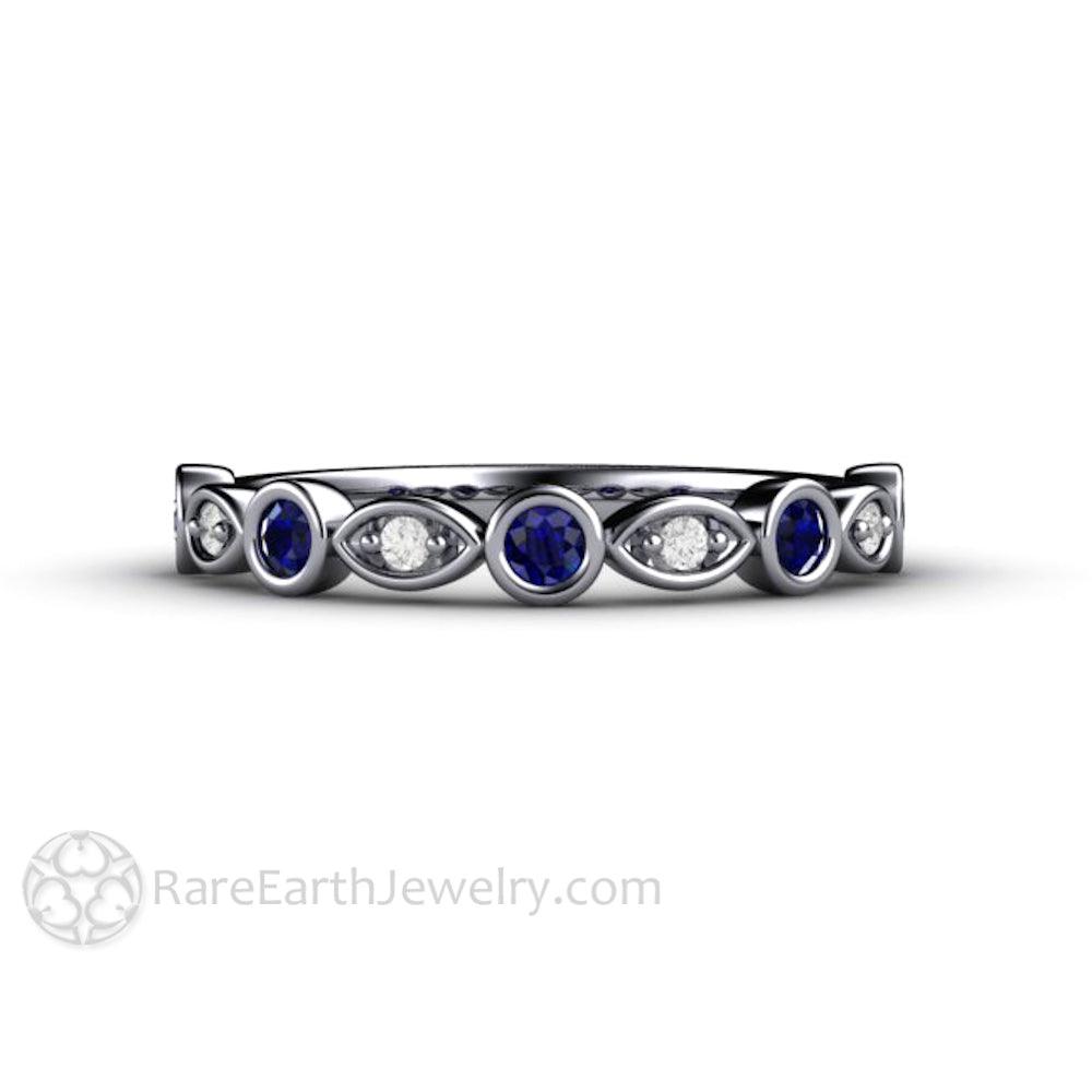 Blue Sapphire and Diamond Ring | Stacking Band, Wedding or Mother’s Ring, Rare Earth Jewelry