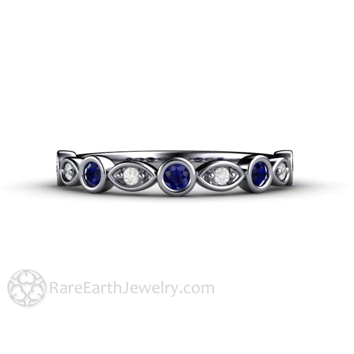 Blue Sapphire and Diamond Ring | Stacking Band, Wedding or Mother’s Ring, Rare Earth Jewelry