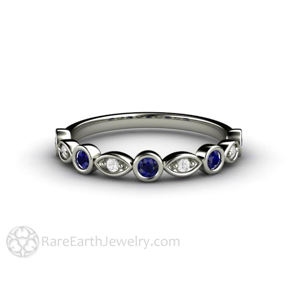 Blue Sapphire and Diamond Ring | Stacking Band, Wedding or Mother’s Ring, Rare Earth Jewelry