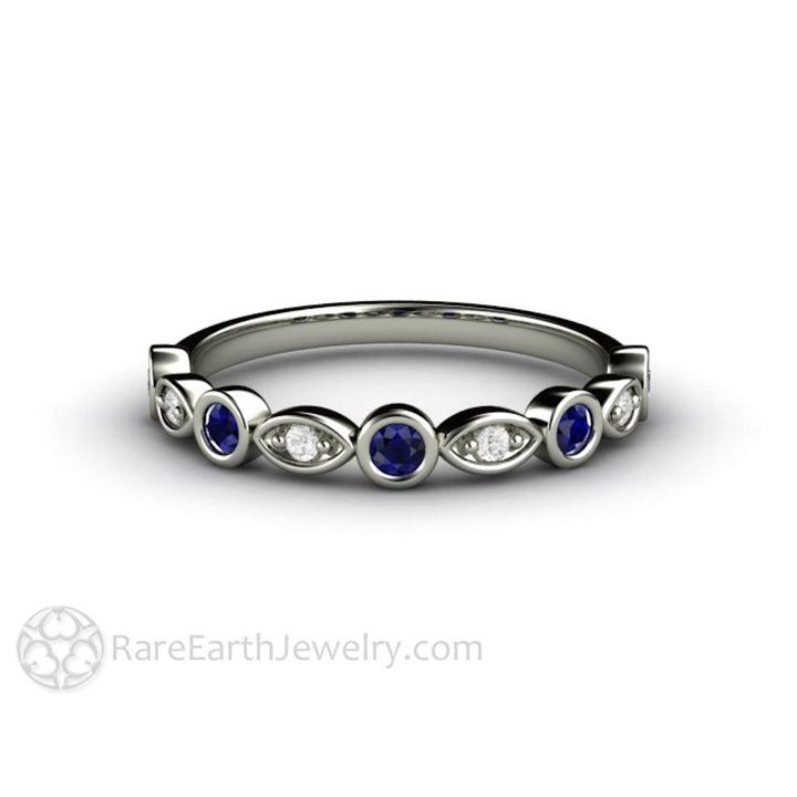 Blue Sapphire and Diamond Ring | Stacking Band, Wedding or Mother’s Ring, Rare Earth Jewelry