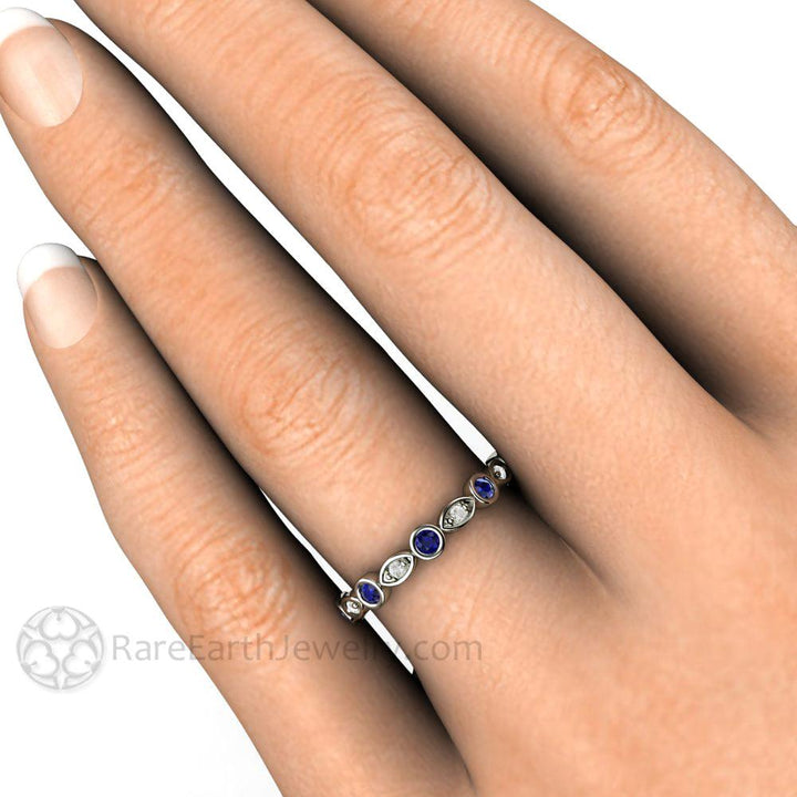 Blue Sapphire and Diamond Ring | Stacking Band, Wedding or Mother’s Ring, Rare Earth Jewelry