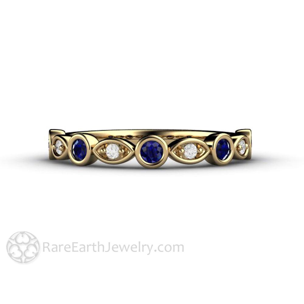 Blue Sapphire and Diamond Ring | Stacking Band, Wedding or Mother’s Ring, Rare Earth Jewelry