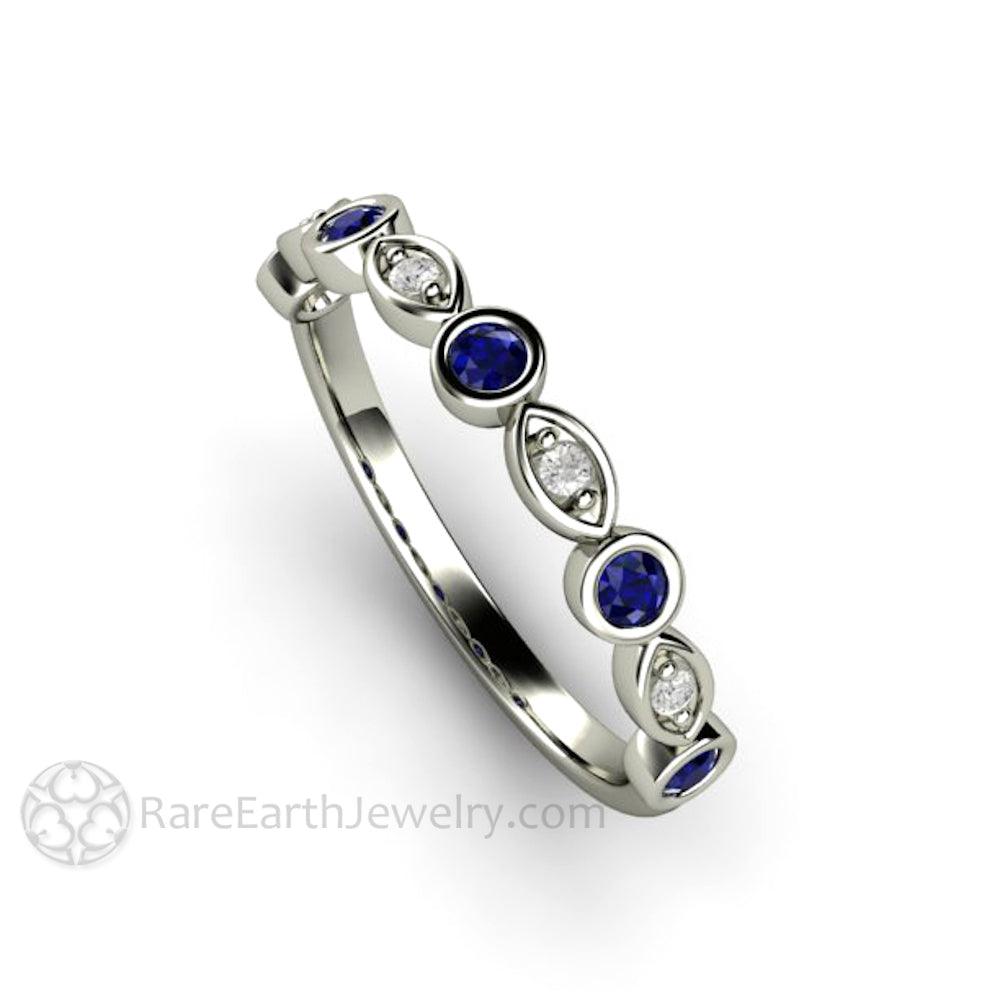Blue Sapphire and Diamond Ring | Stacking Band, Wedding or Mother’s Ring, Rare Earth Jewelry