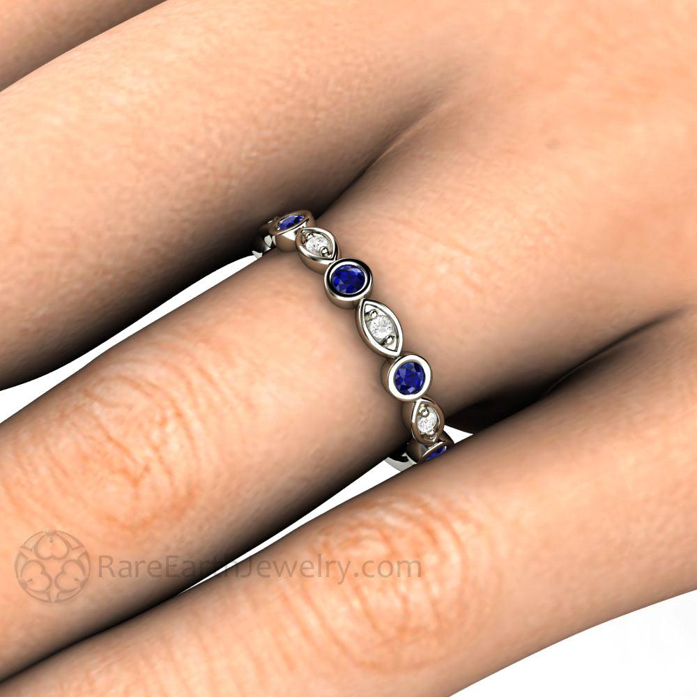 Blue Sapphire and Diamond Ring | Stacking Band, Wedding or Mother’s Ring, Rare Earth Jewelry